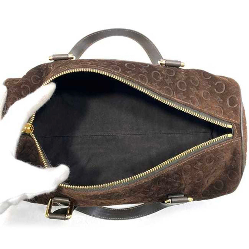 Celine Brown Suede Leather Boston Bag Handbag