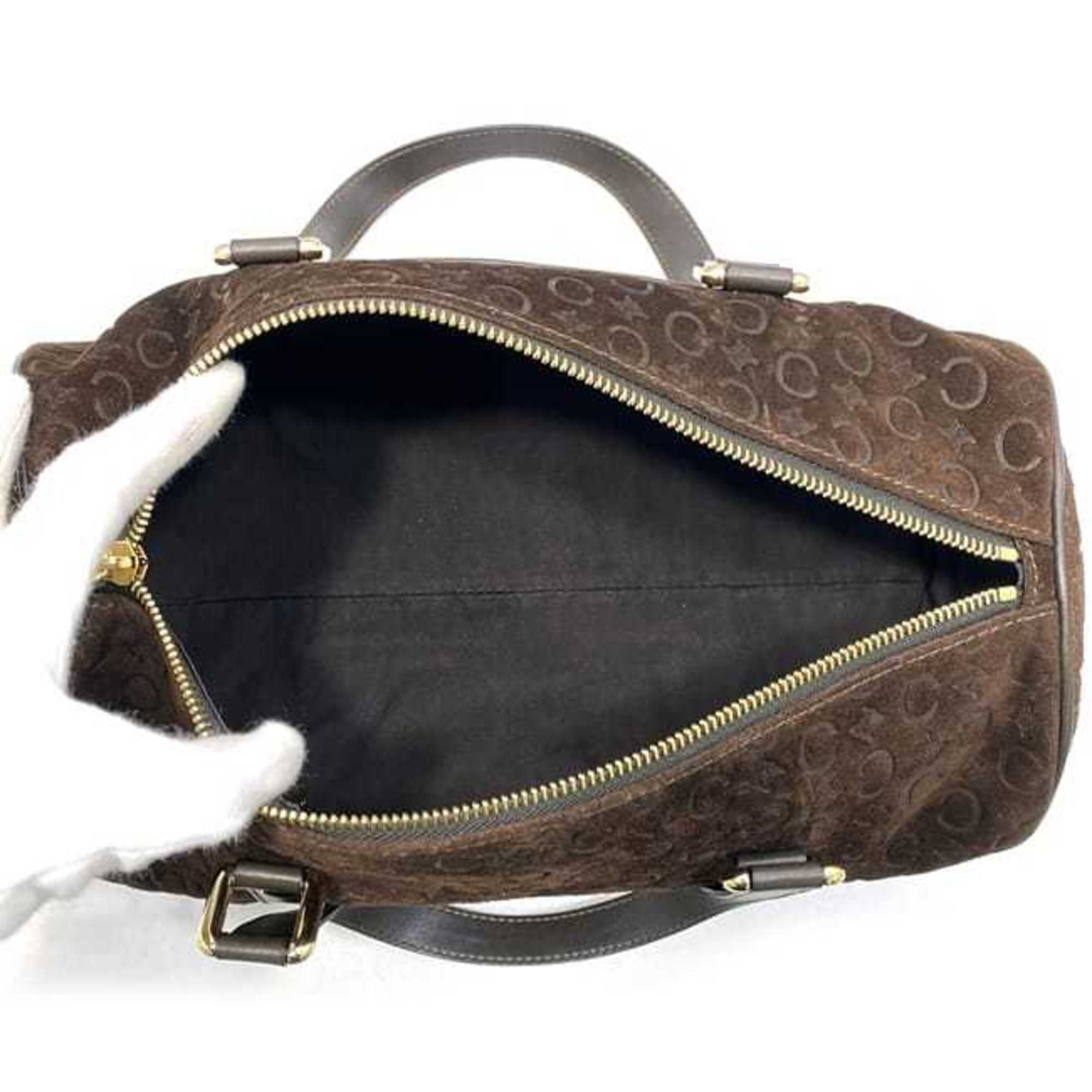 Celine Brown Suede Leather Boston Bag Handbag