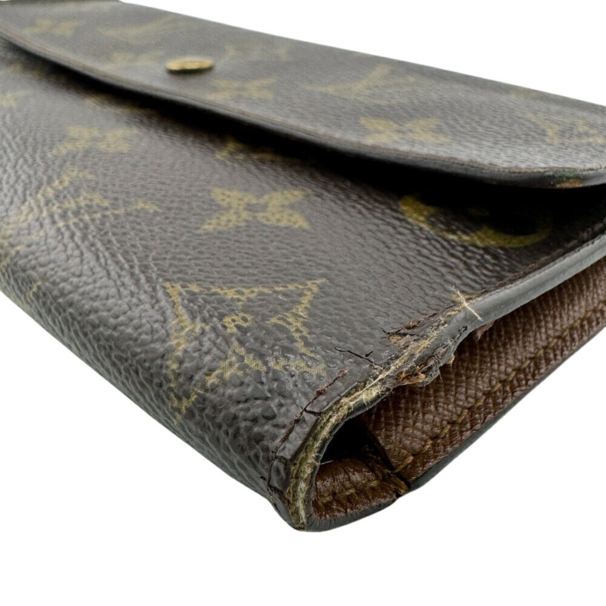 Louis Vuitton Brown Leather Long Wallet (Tri-Fold)