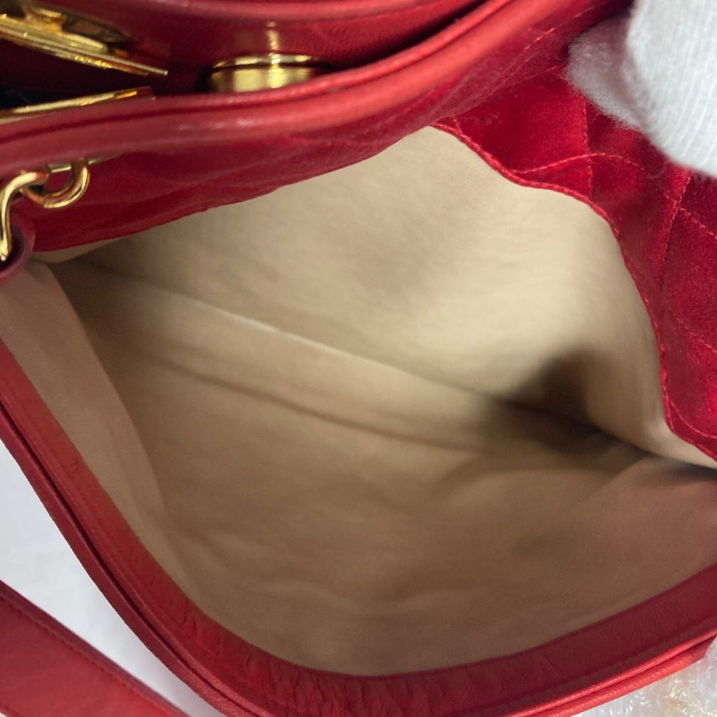 Chanel Red Color Satin Leather Shoulder Bag Tote Bag