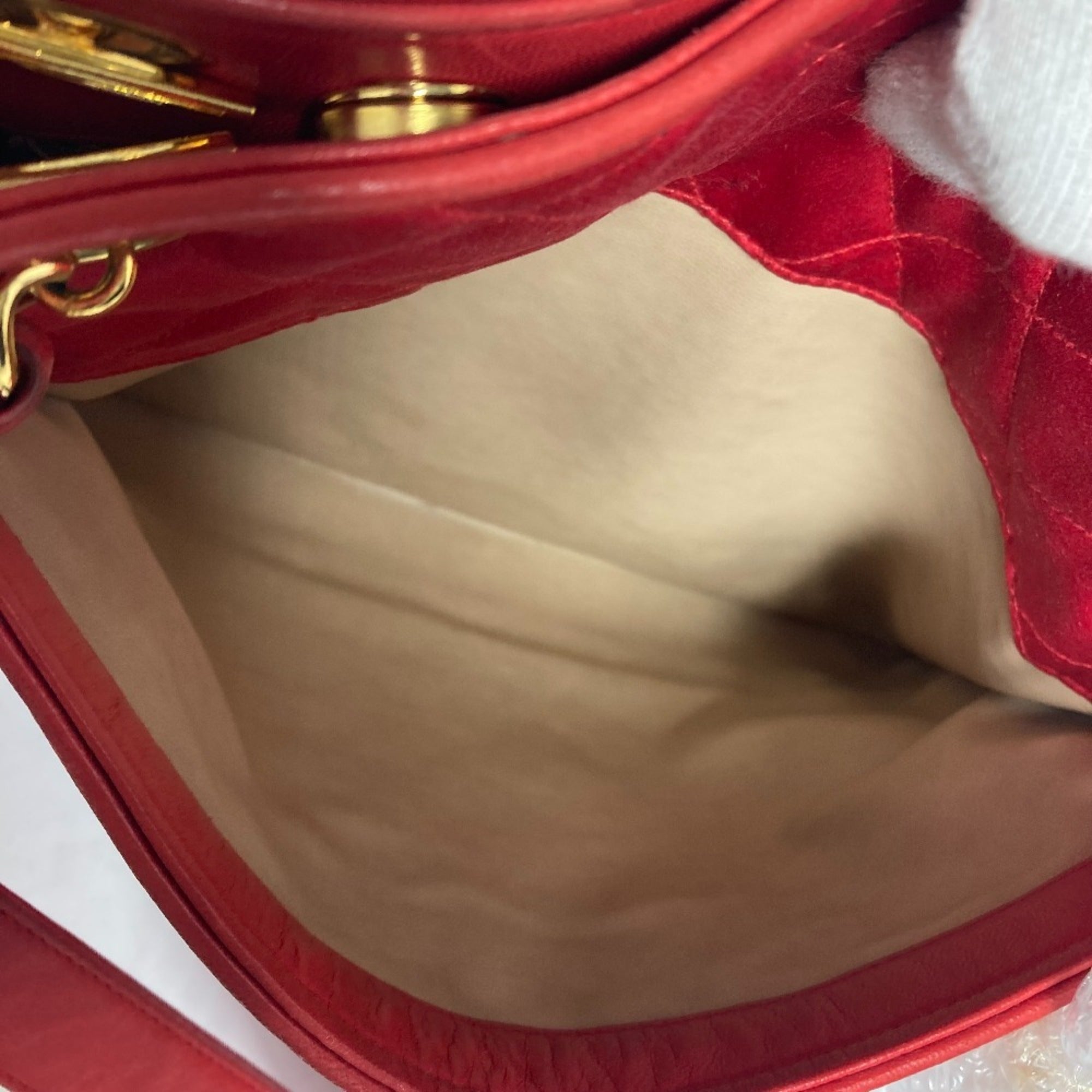 Chanel Red Color Satin Leather Shoulder Bag Tote Bag