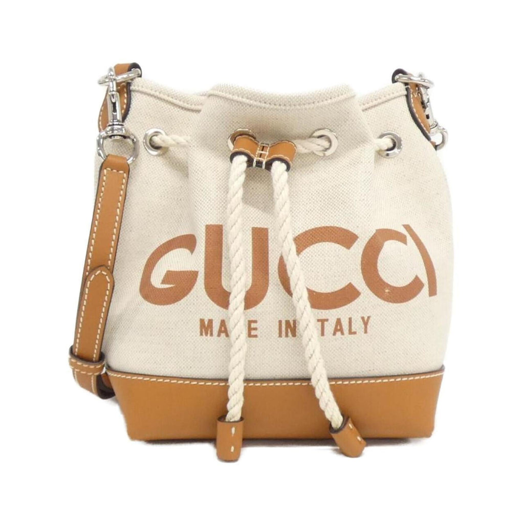 Gucci Beige Brown Cotton Linen Canvas Leather Shoulder Bag (Pre-Owned)
