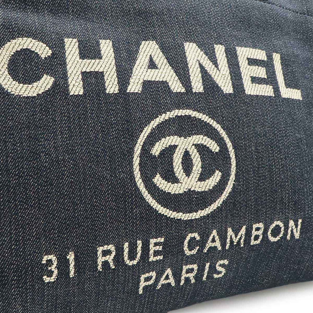 Chanel Navy Denim Leather Shoulder Bag Tote Bag