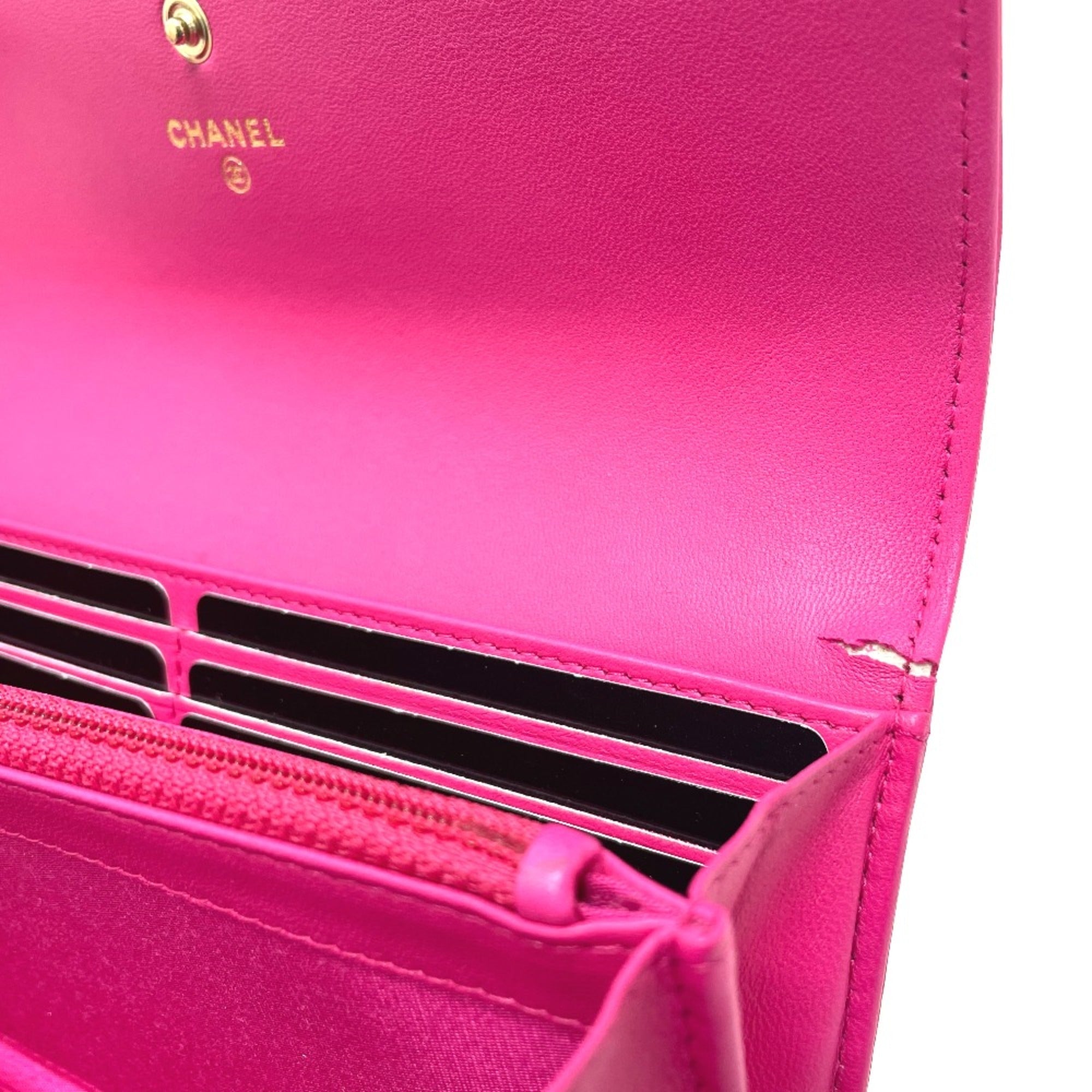 Chanel Pink Leather Long Wallet (Bi-Fold)