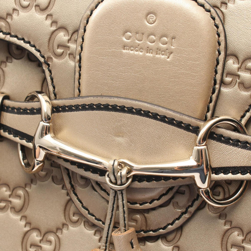 Gucci Horsebit Gold Leather Handbag Shoulder Bag (Pre-Owned)