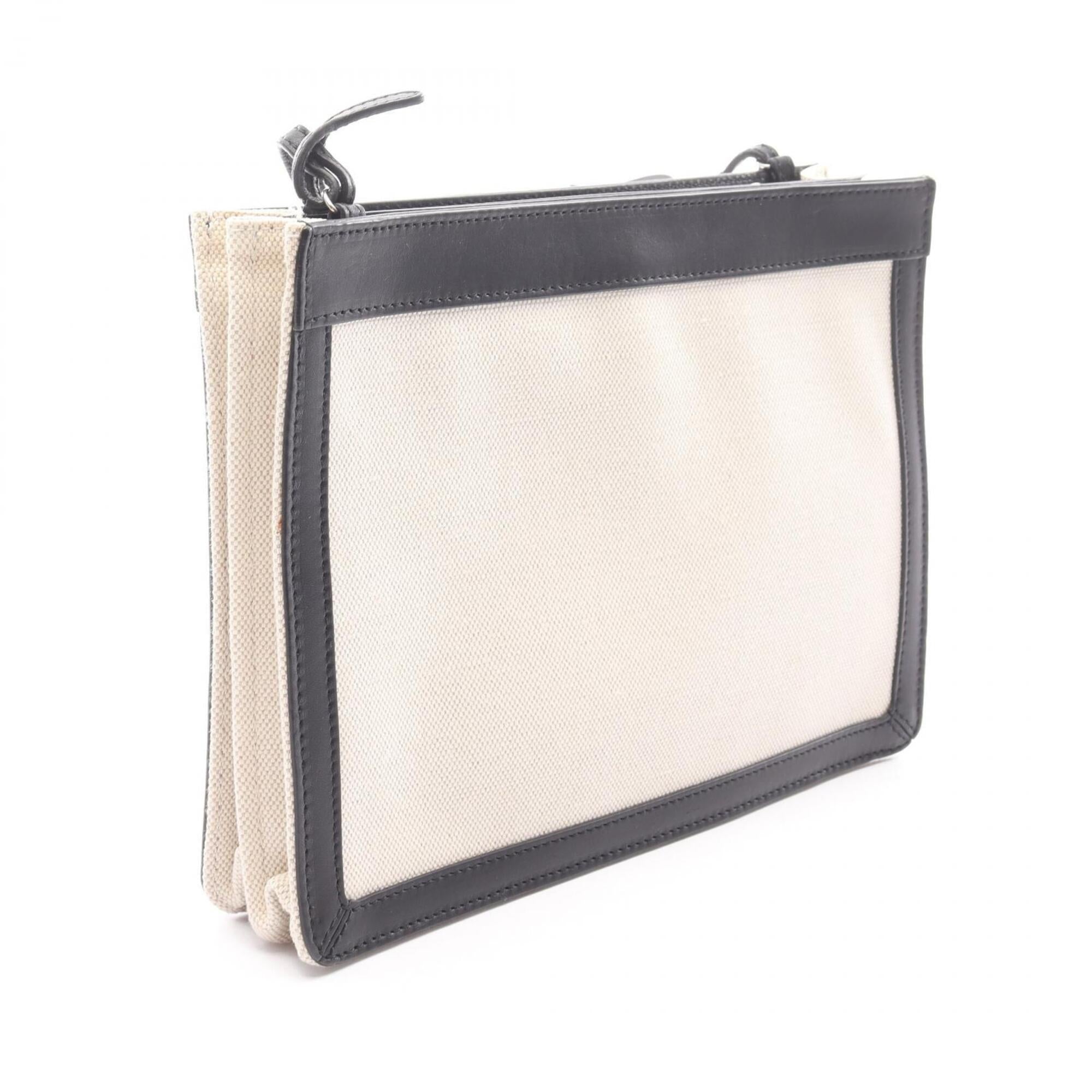 Balenciaga Black Ivory Navy Canvas Leather Handbag Pochette Shoulder