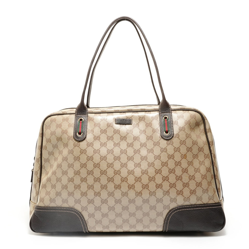 Gucci Sherry Line Beige Gg Crystal Boston Bag (Pre-Owned)