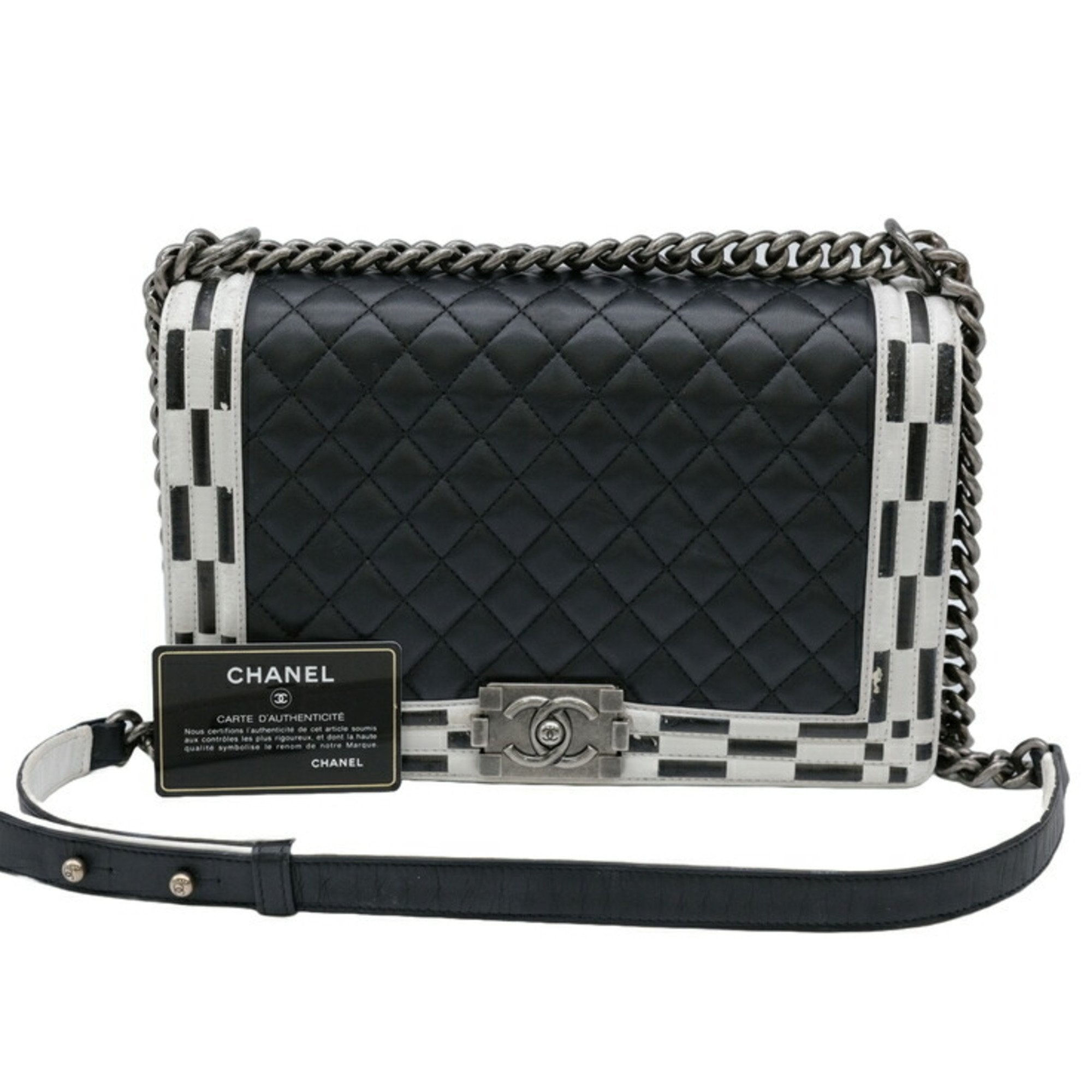 Chanel Boy Chanel Black White Leather Shoulder Bag