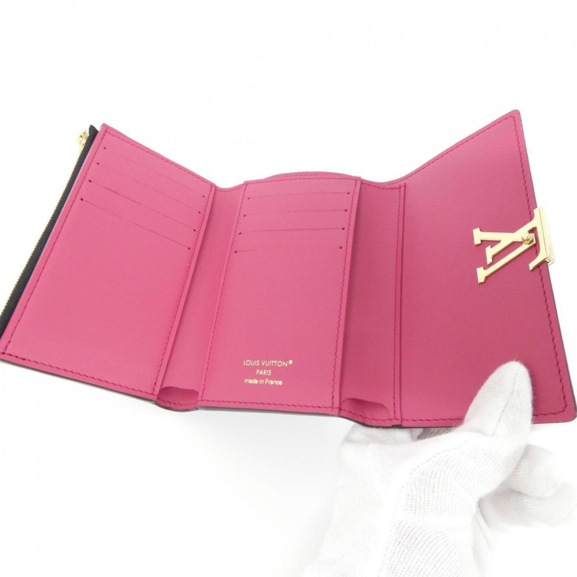 Louis Vuitton Gold Black Hot Pink Leather Wallet (Tri-Fold)