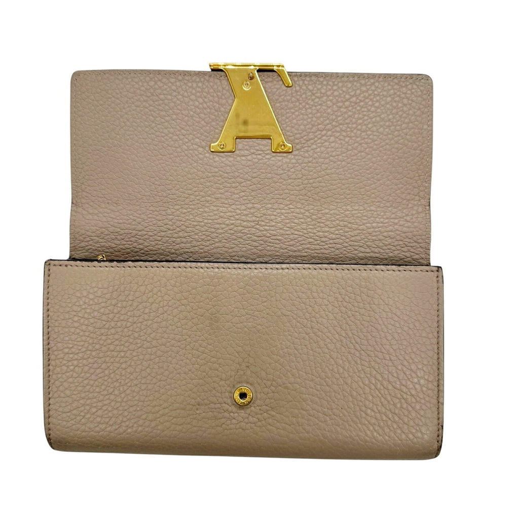 Louis Vuitton Beige Grayish Leather Long Wallet