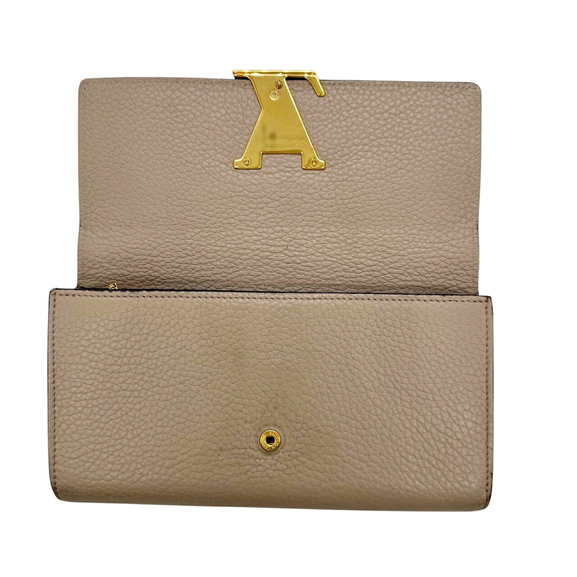 Louis Vuitton Beige Grayish Leather Long Wallet