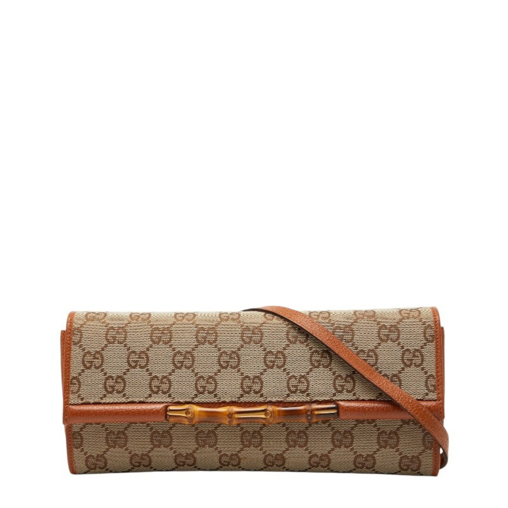 Gucci Beige Brown Gg Canvas Leather Shoulder Bag (Pre-Owned)