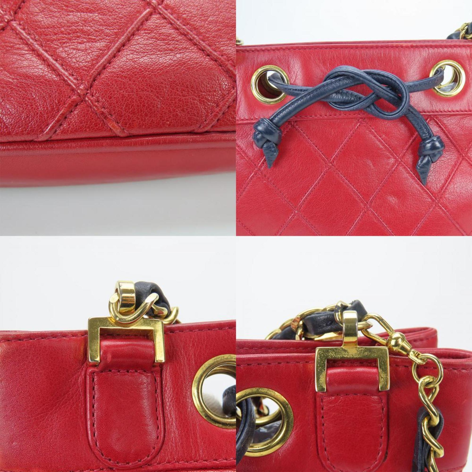 Chanel Bicolor Red Color Leather Shoulder Bag