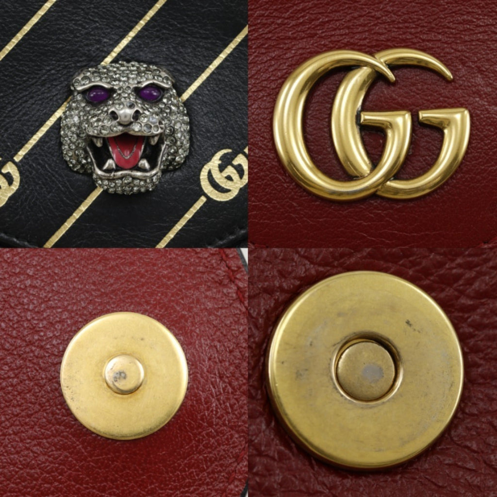 Gucci Black Red Color Leather Shoulder Bag (Pre-Owned)