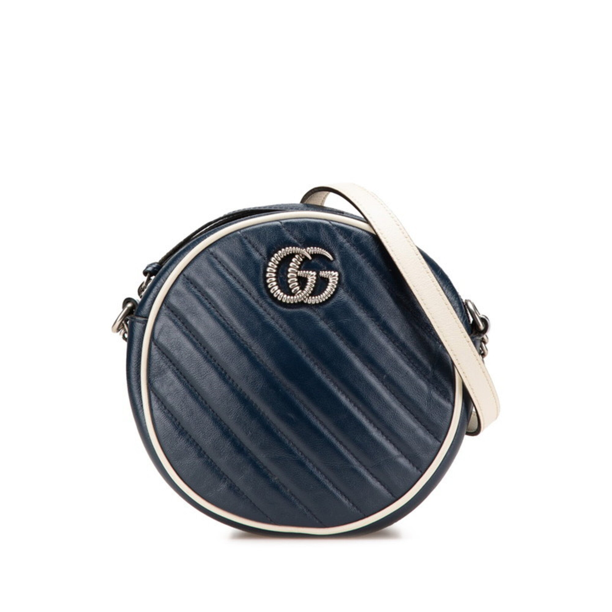Gucci Navy White Leather Shoulder Bag (Pre-Owned)