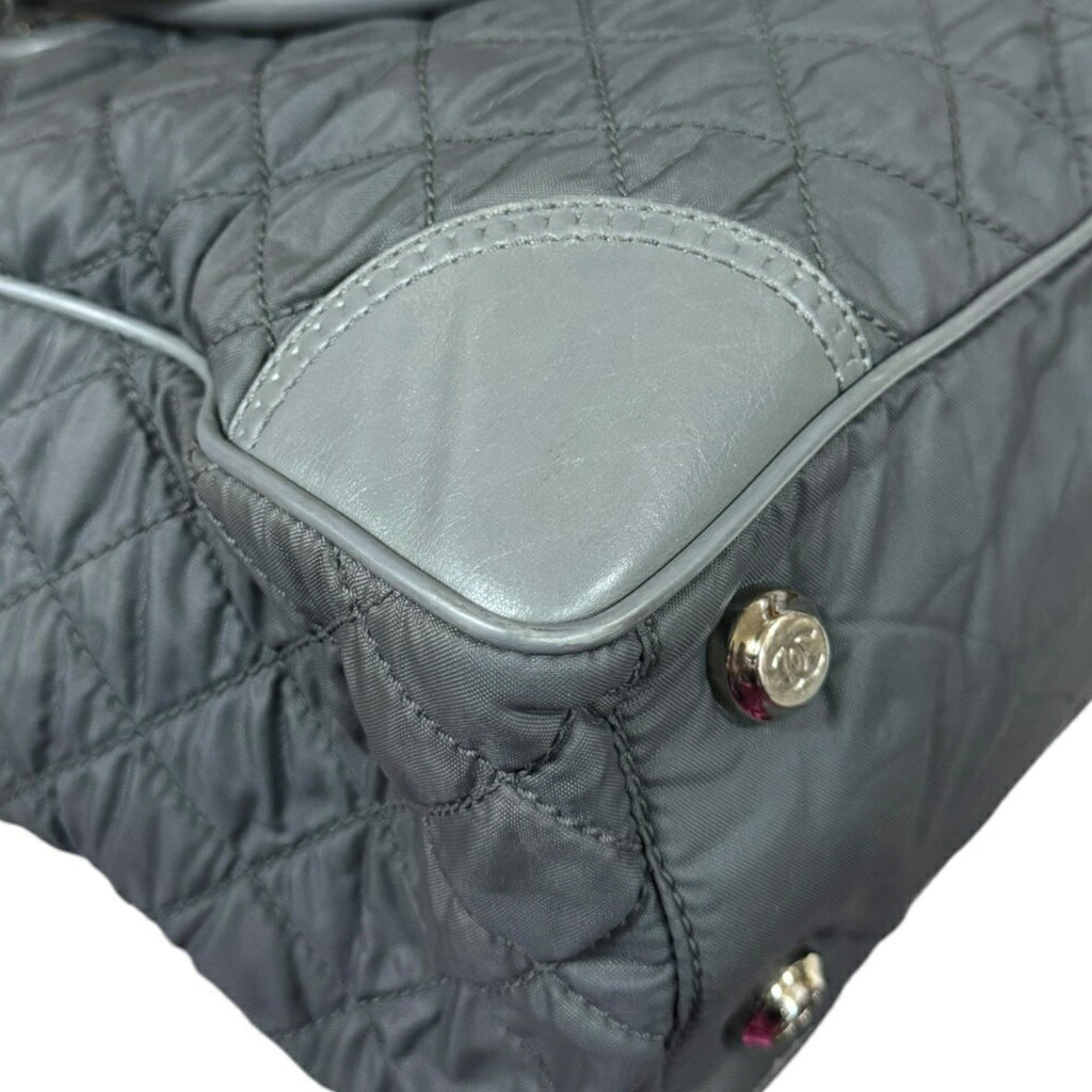 Chanel Gray Nylon Leather Tote Bag