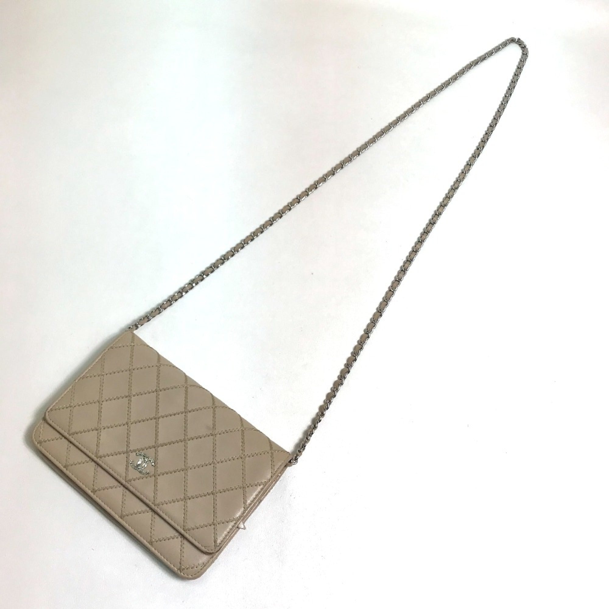 Chanel Beige Leather Long Wallet (Bi-Fold)