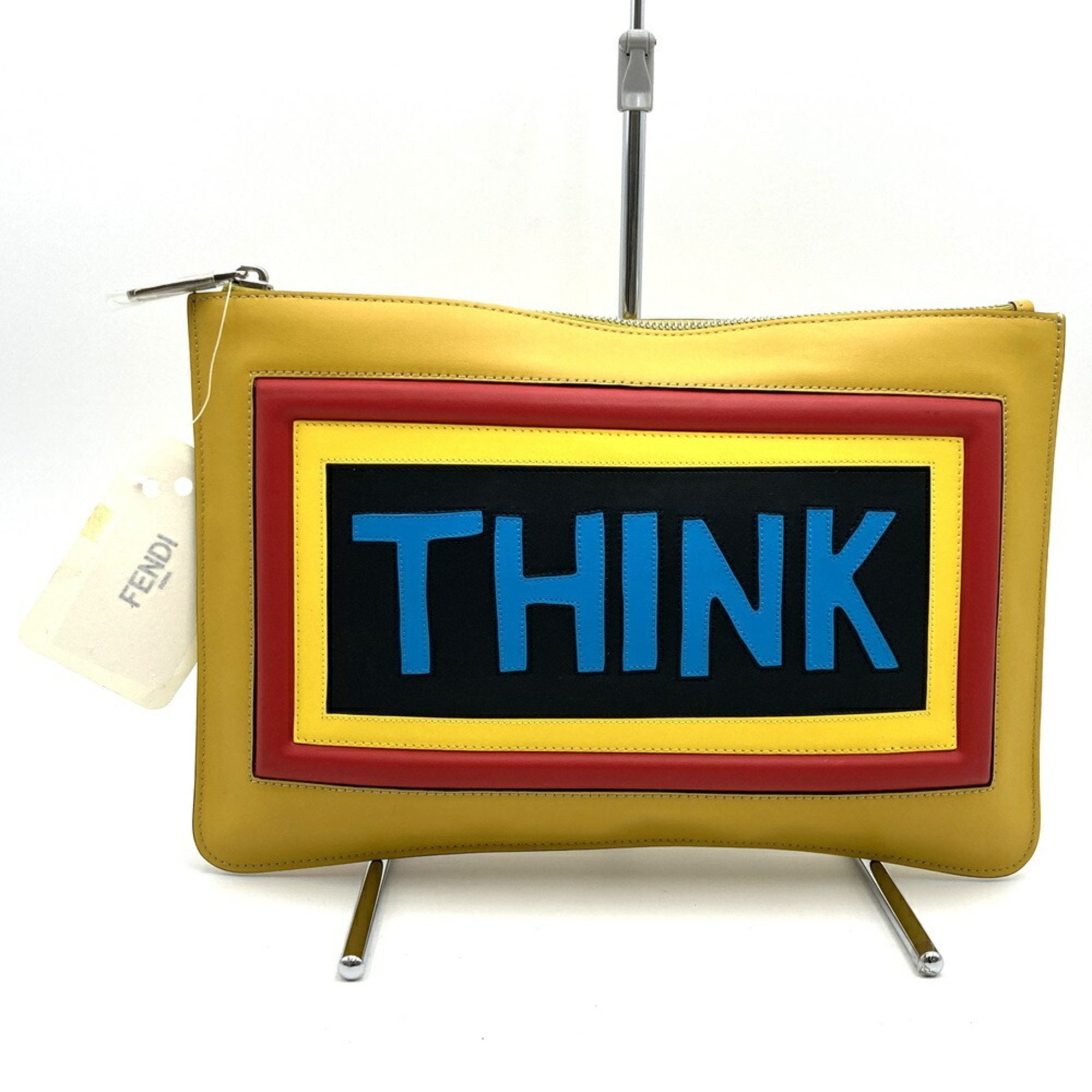 Fendi Yellow Leather Clutch Bag