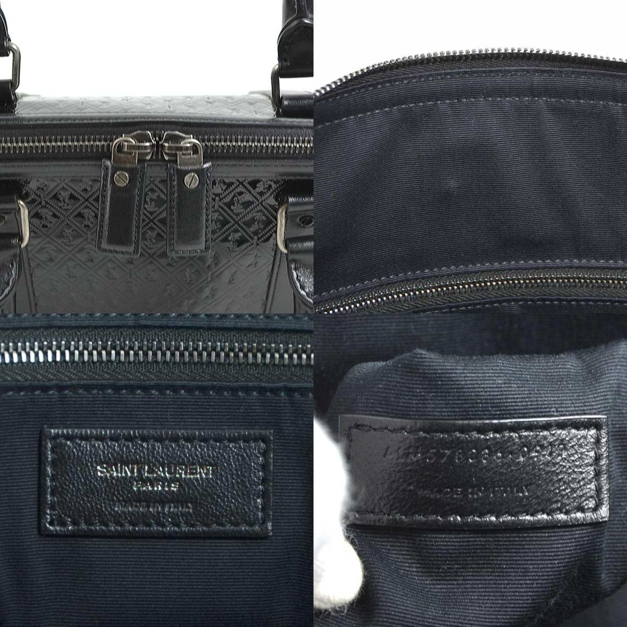 Saint Laurent Black Patent Leather Boston Bag Handbag (Pre-Owned)