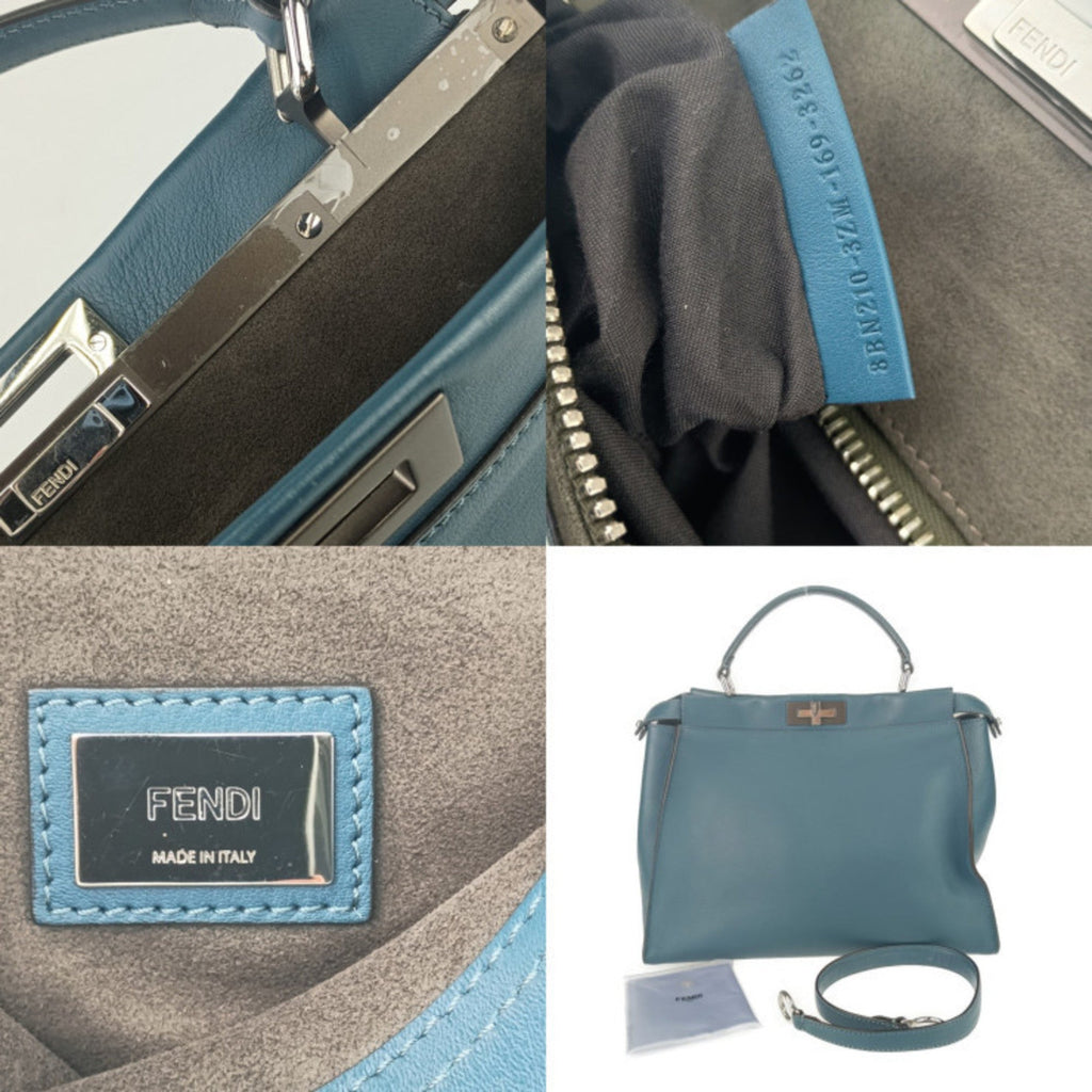 Fendi Peekaboo Blue Leather Handbag Shoulder Bag Tote Bag