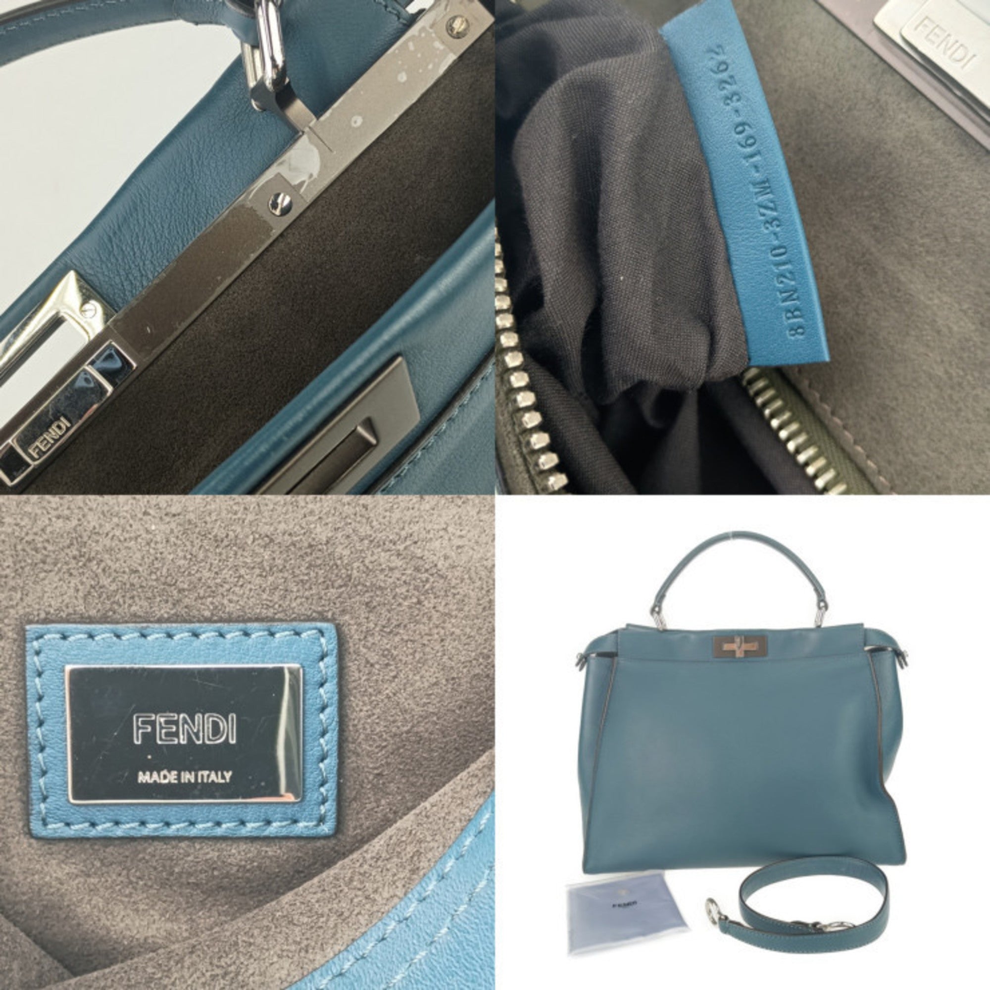 Fendi Peekaboo Blue Leather Handbag Shoulder Bag Tote Bag