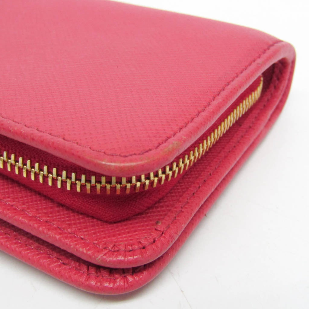 Prada Tab Bifold Wallet Saffiano Leather Pink Leather Wallets Accessory