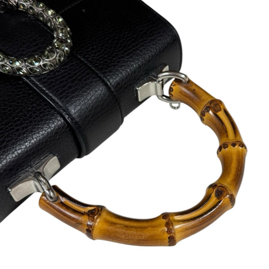 Gucci Black Bamboo Leather Handbag Shoulder Bag (Pre-Owned)