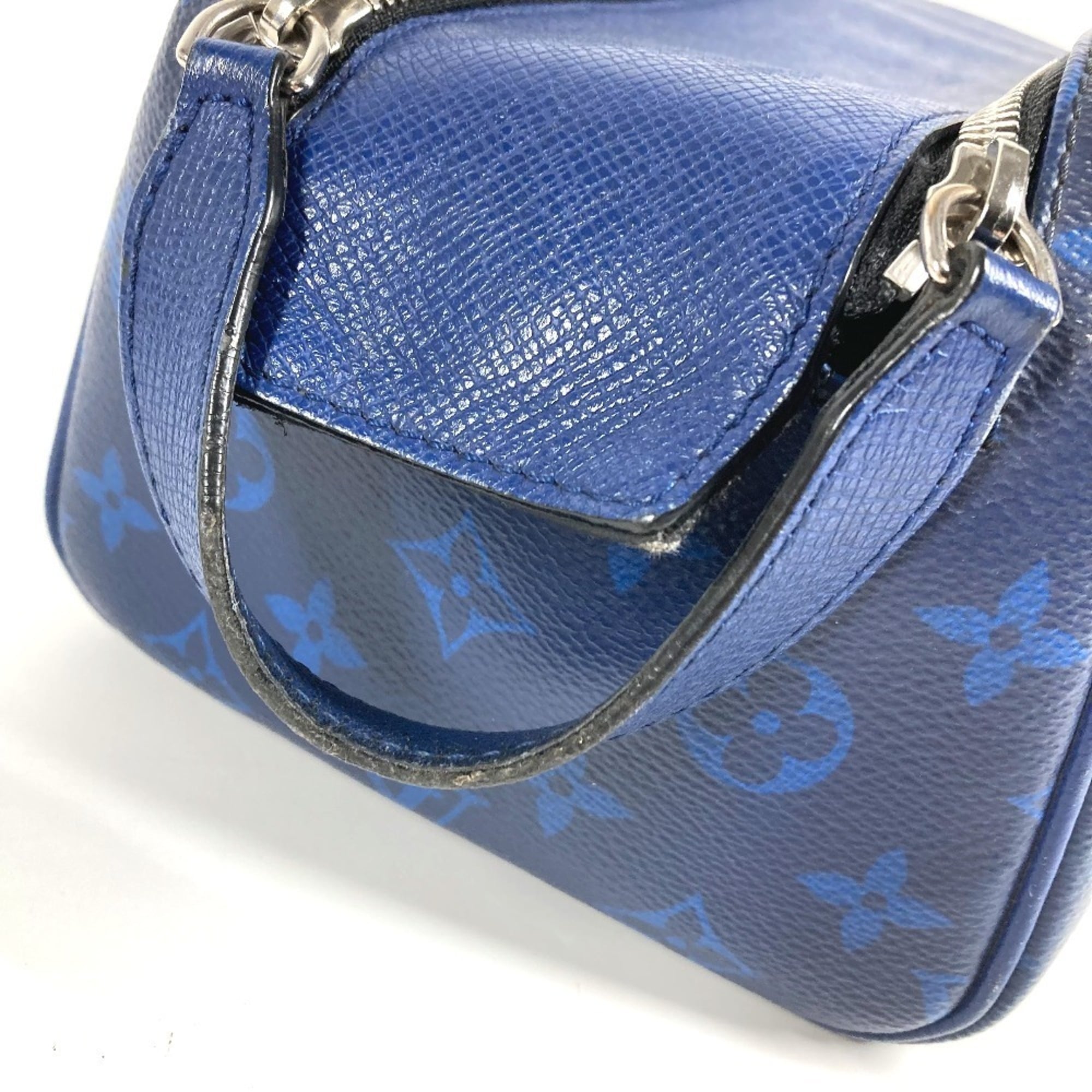 Louis Vuitton Blue Taiga Leather Monogram Canvas Leather Clutch Bag Handbag Pouch