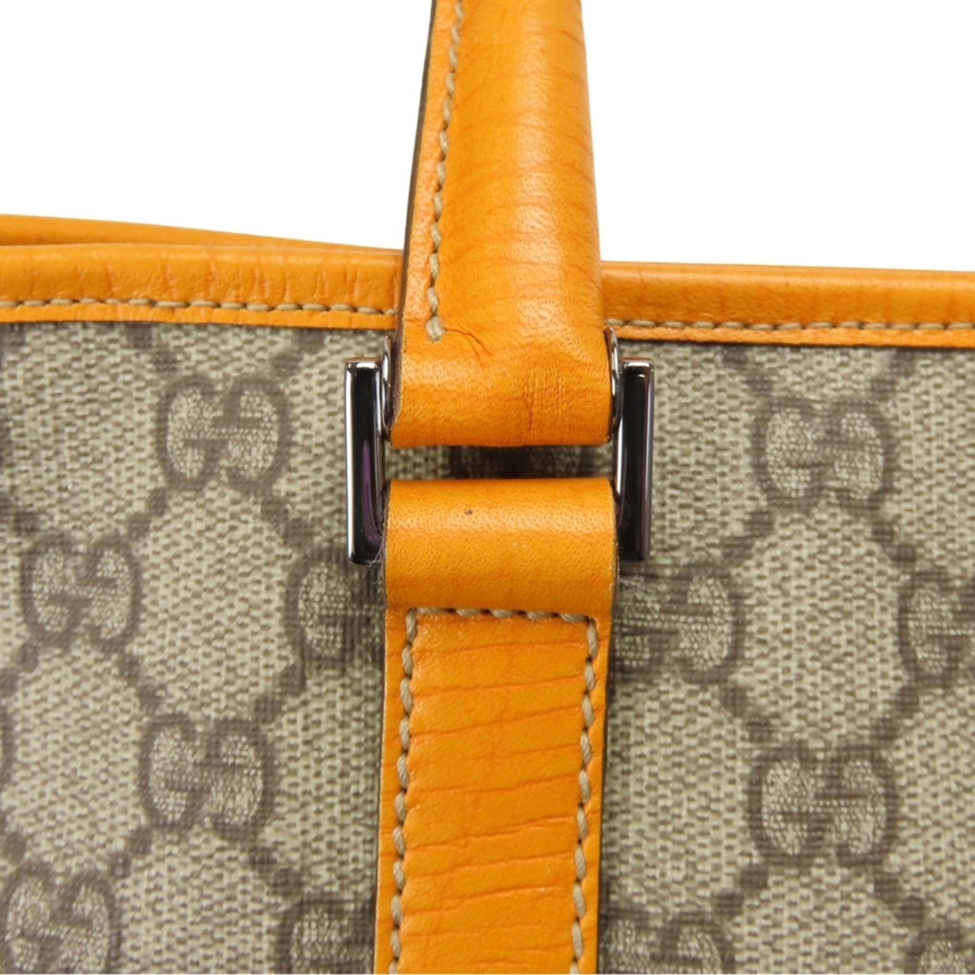 Gucci Beige Orange Gg Supreme Canvas Leather Tote Bag (Pre-Owned)