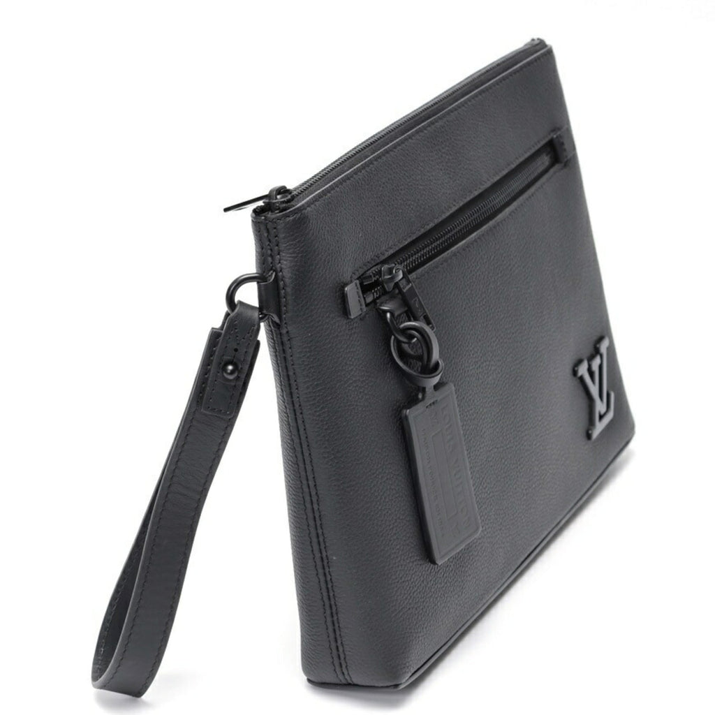 Louis Vuitton Black Noir Leather Clutch Bag Pouch