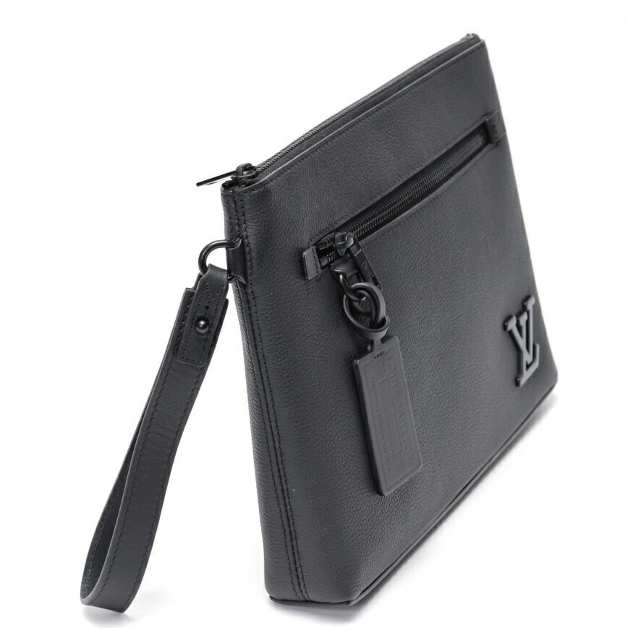 Louis Vuitton Black Noir Leather Clutch Bag Pouch