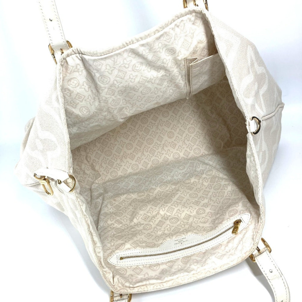 Louis Vuitton Beige Leather Canvas Shoulder Bag Tote Bag