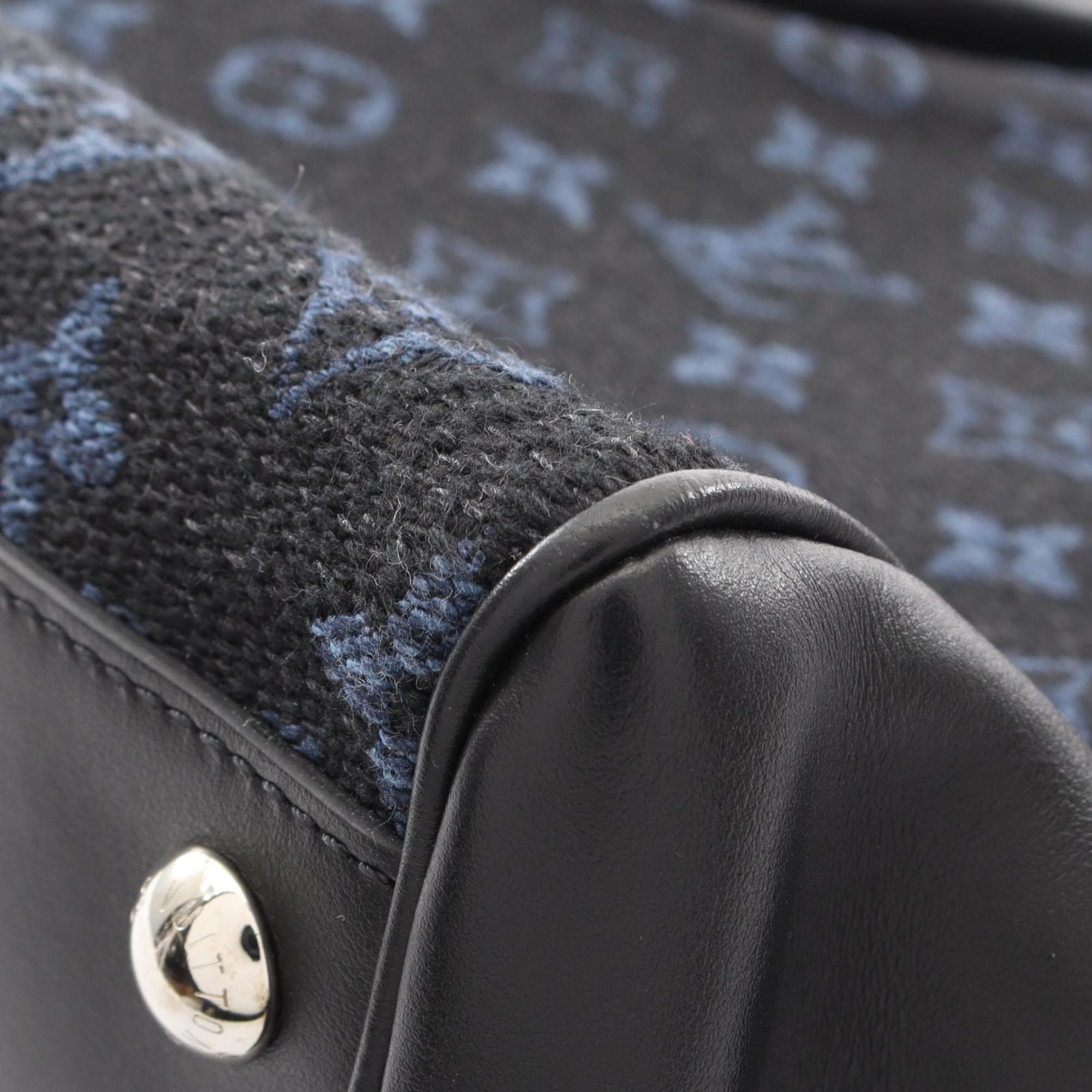 Louis Vuitton Black Leather Canvas Handbag Tote Bag