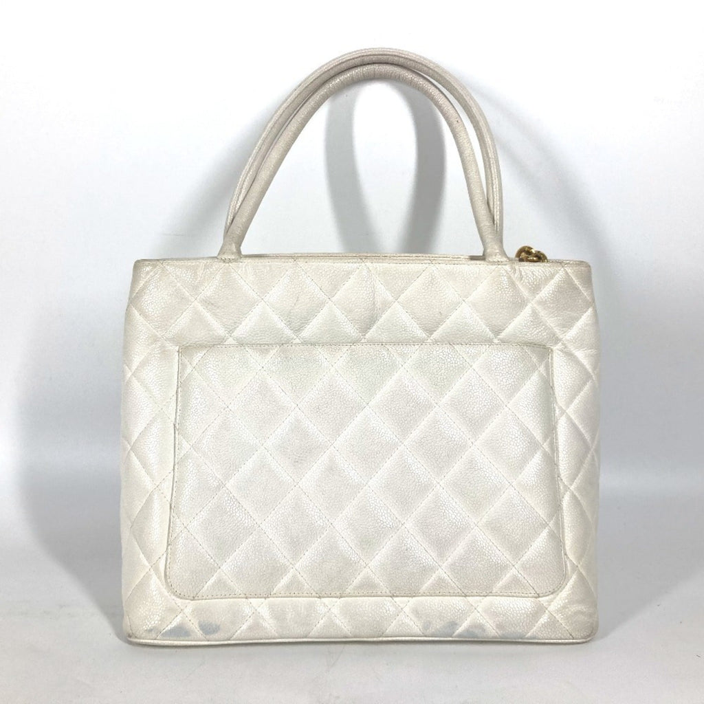Chanel White Caviar Leather Shoulder Bag Tote Bag