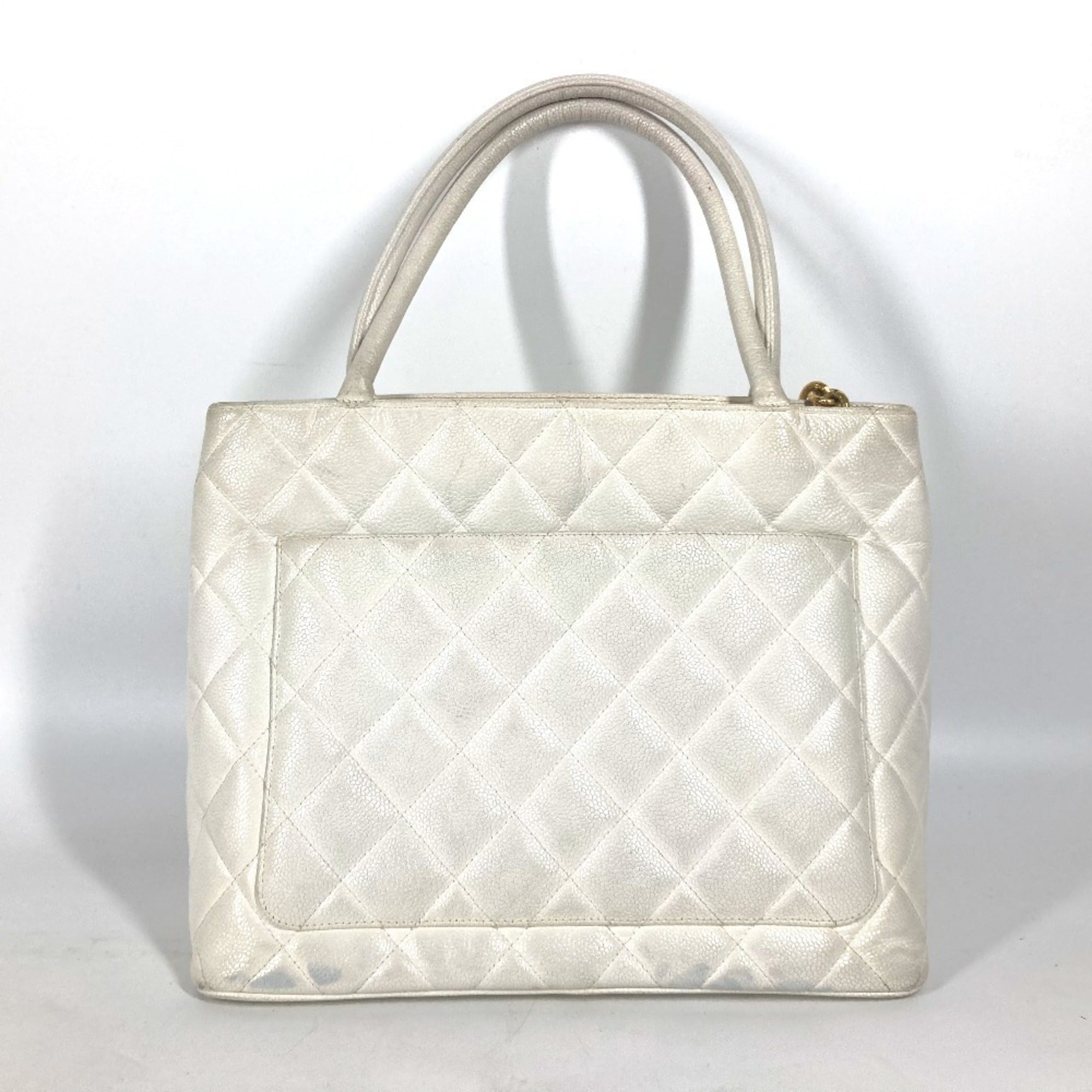 Chanel White Caviar Leather Shoulder Bag Tote Bag