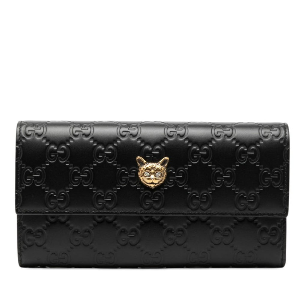 Gucci Guccissima Black Leather Long Wallet (Bi-Fold) (Pre-Owned)