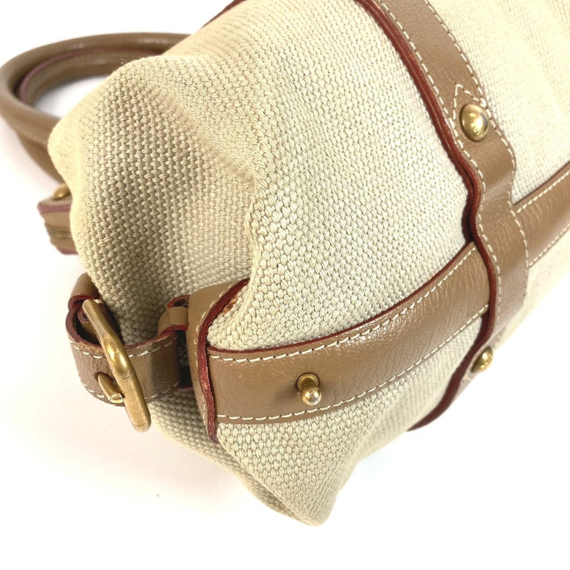 Louis Vuitton Beige Canvas Leather Handbag Shoulder Bag Tote Bag