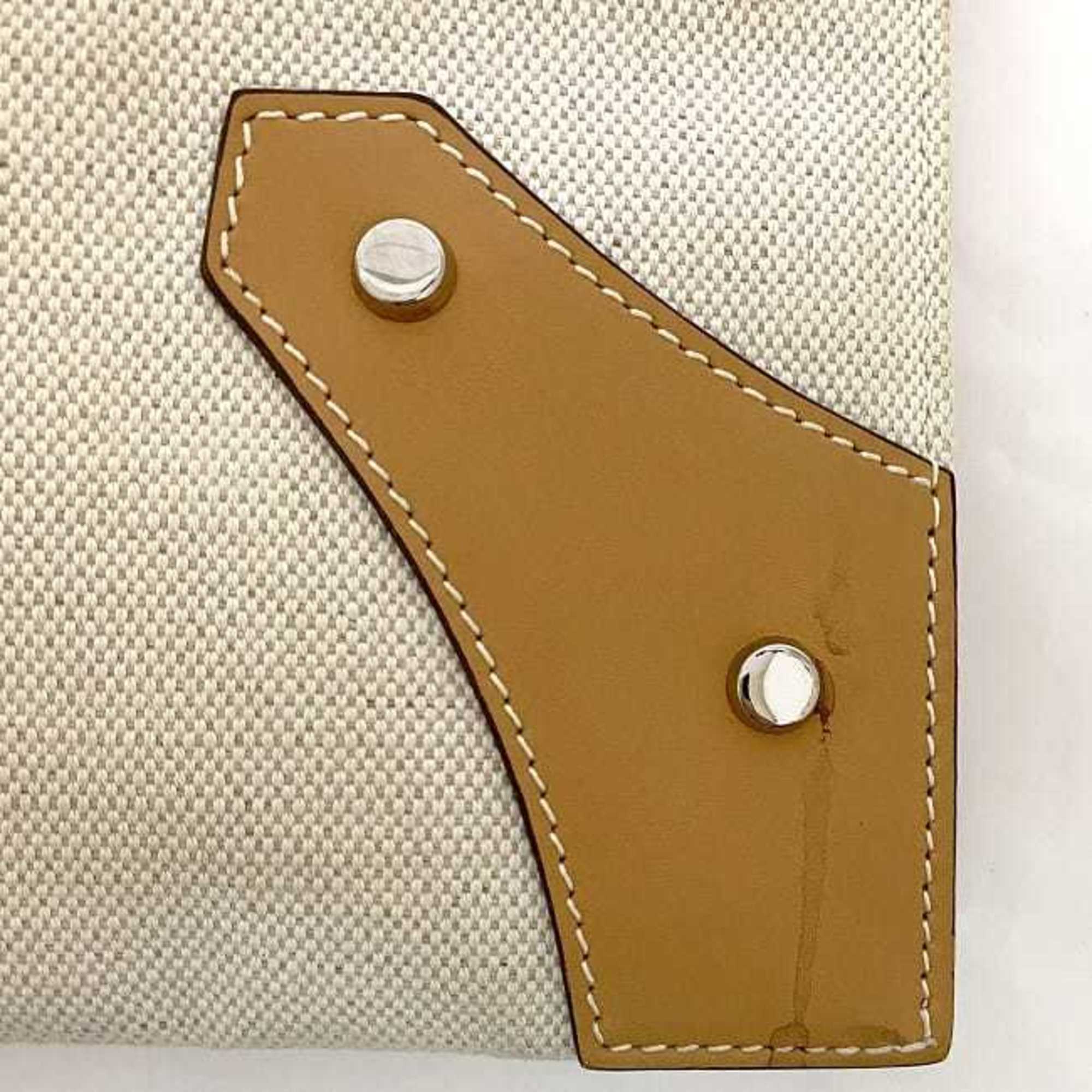 Balenciaga Beige White Canvas Leather Clutch Bag Hand