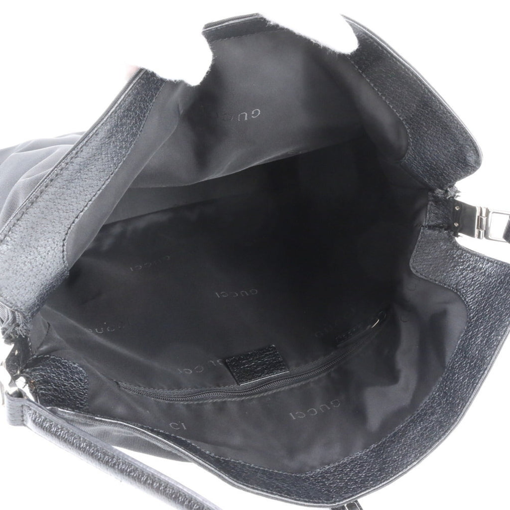 Gucci Jackie Black Leather Nylon Handbag Shoulder Bag (Pre-Owned)