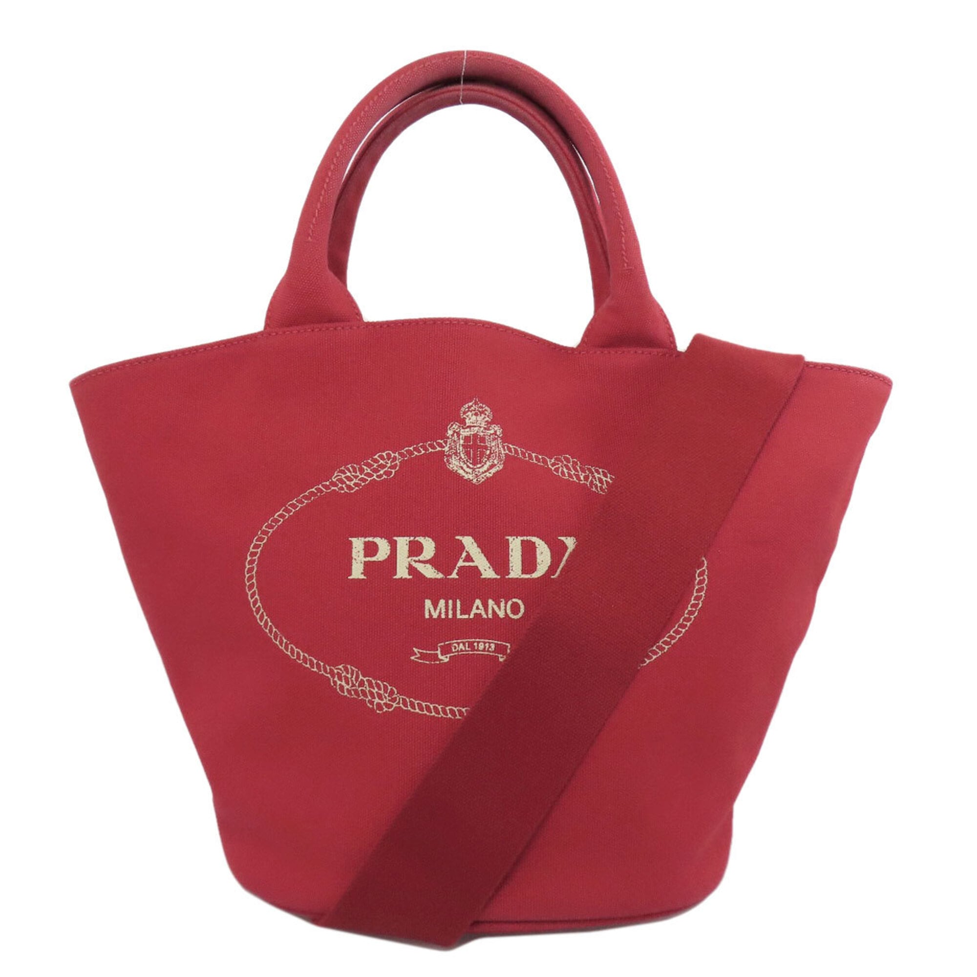 Prada Canapa Red Color Canvas Tote Bag