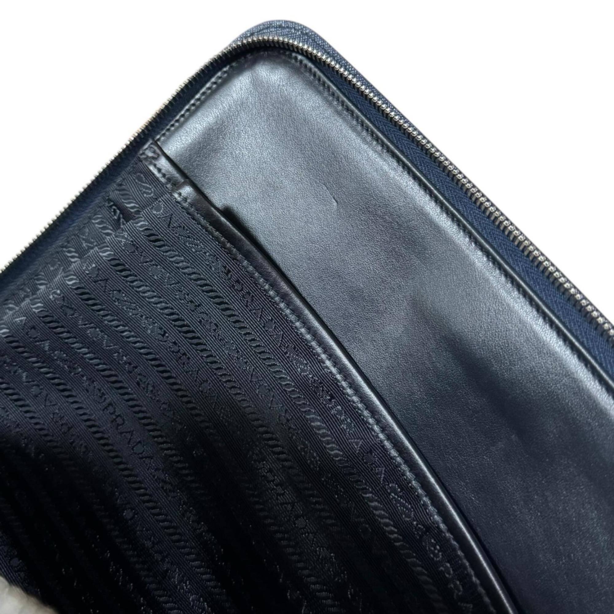 Prada Blue Navy Leather Clutch Bag