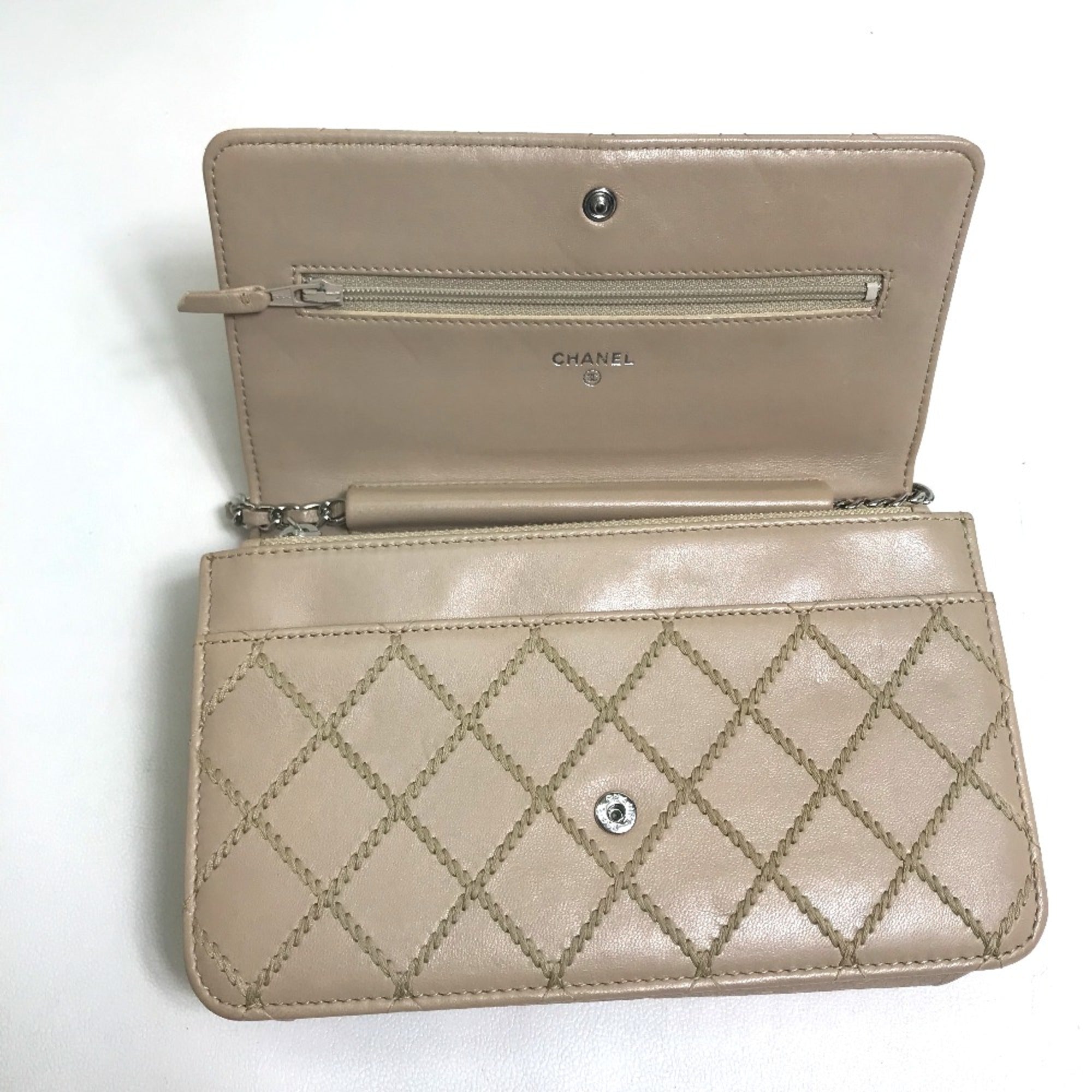 Chanel Beige Leather Long Wallet (Bi-Fold)