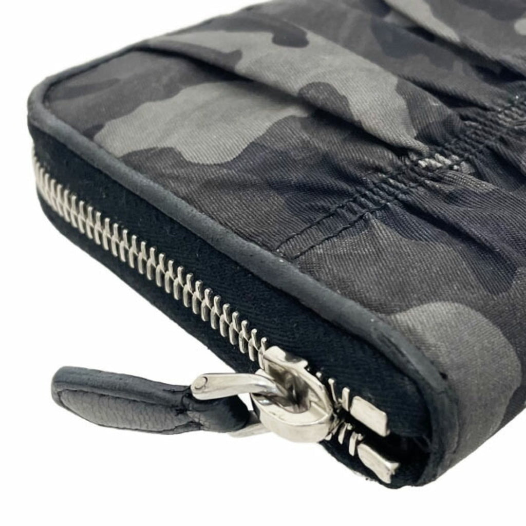 Prada Black Gray Nylon Leather Long Wallet (Bi-Fold)