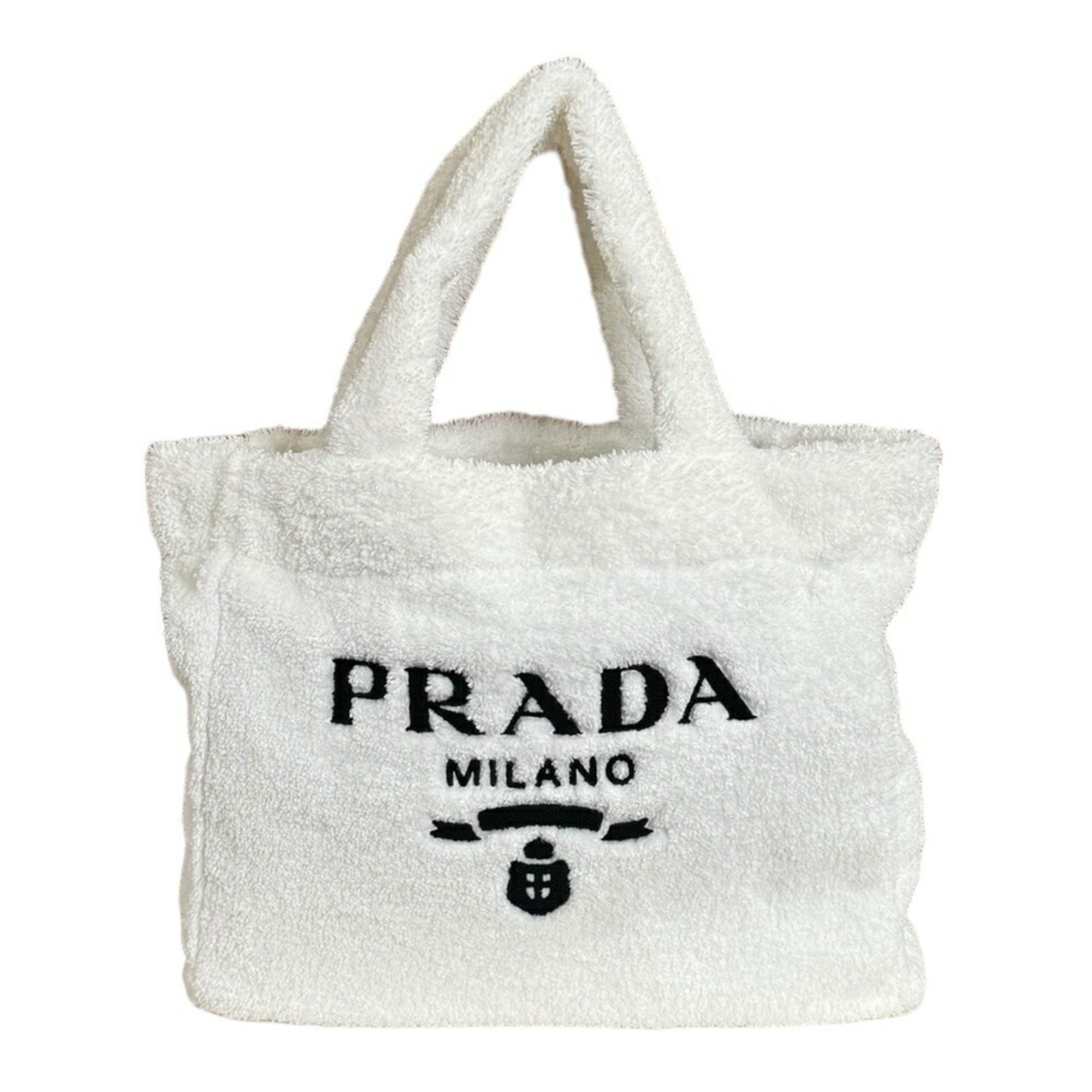 Prada White Pile Fabric Tote Bag