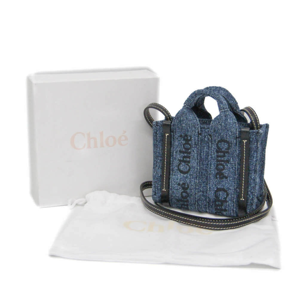 Chloé Black Blue Denim Leather Handbag Shoulder Bag (Pre-Owned)