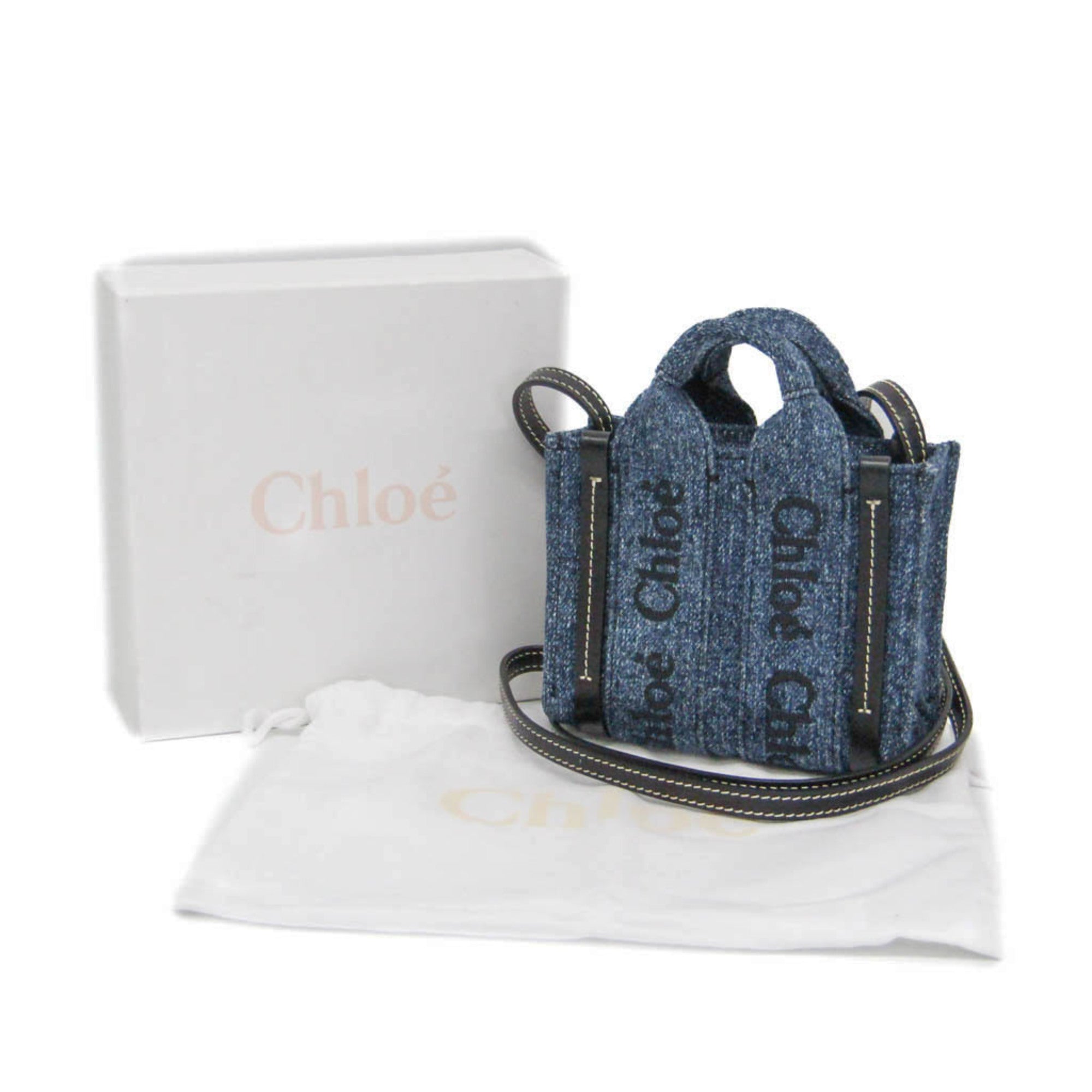 Chloé Black Blue Denim Leather Handbag Shoulder Bag (Pre-Owned)