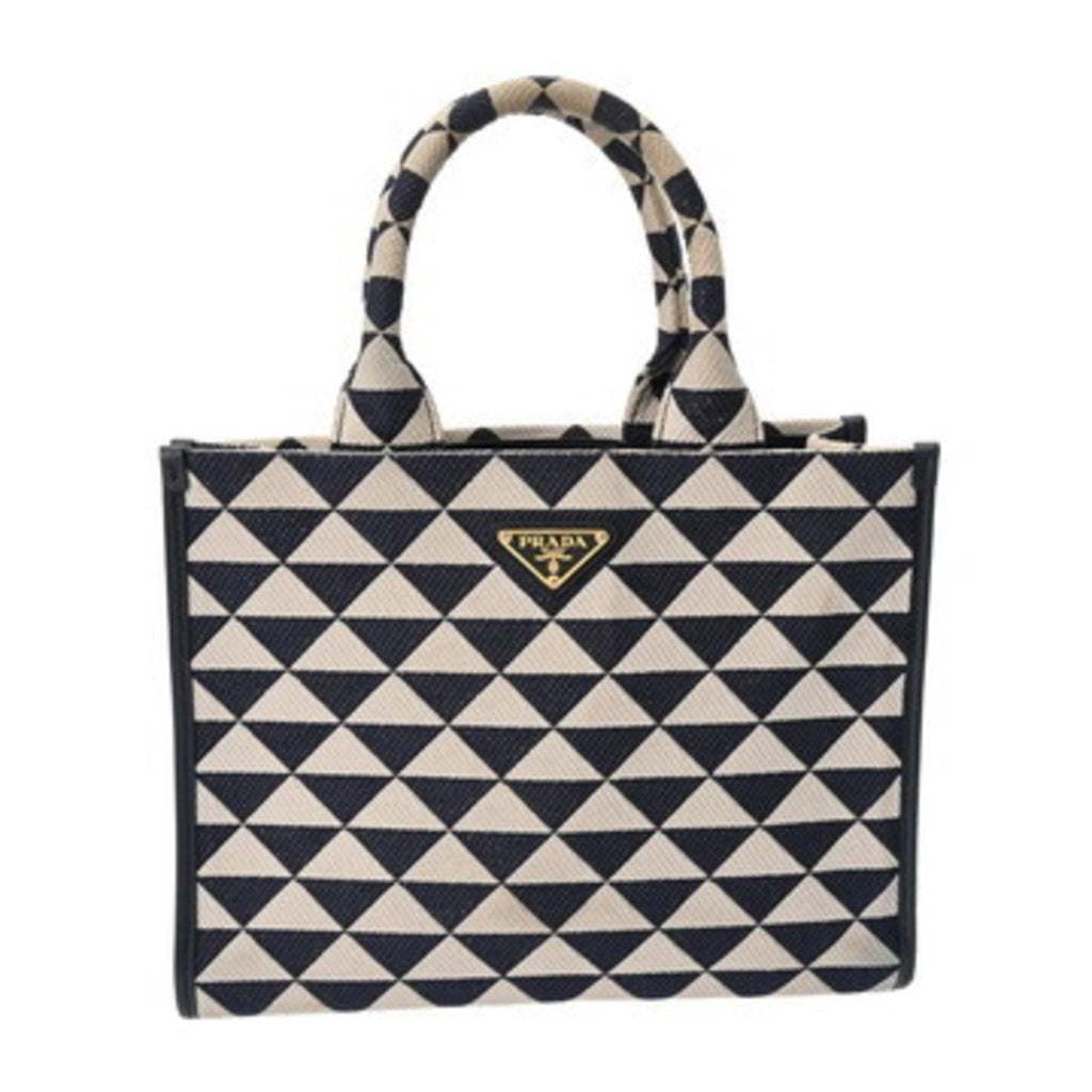 Prada Navy White Canvas Tote Bag