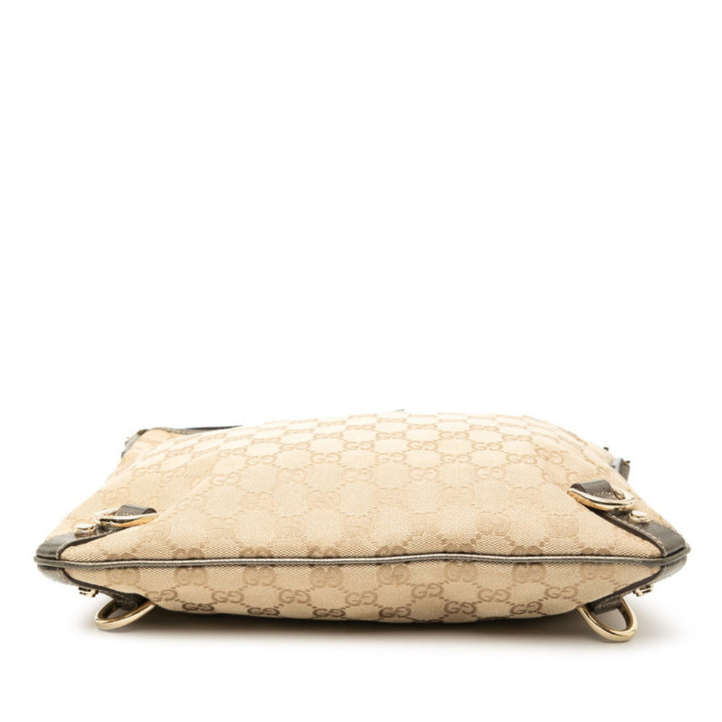 Gucci Beige Brown Canvas Leather Shoulder Bag (Pre-Owned)