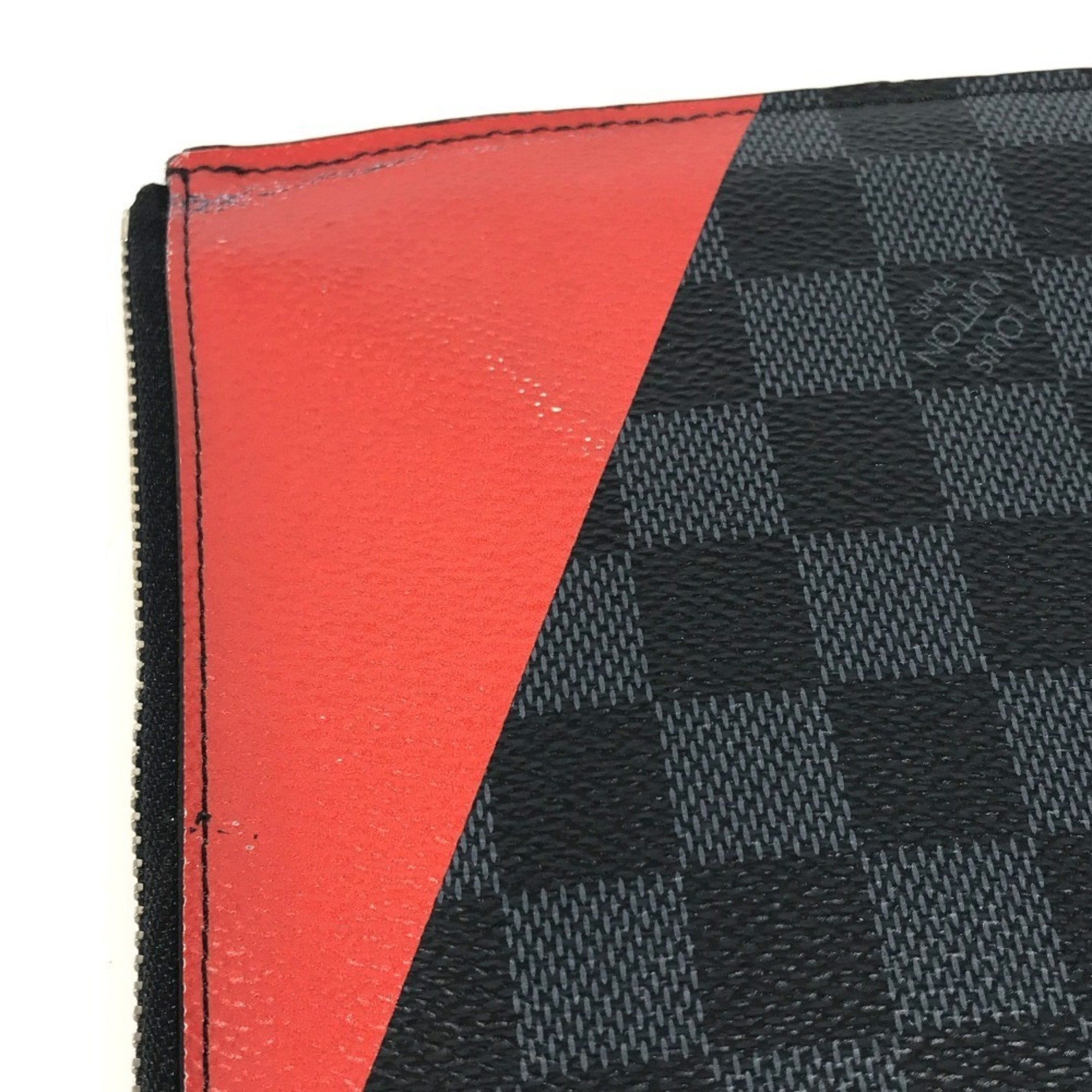 Louis Vuitton Black Red Color White Damier Graphite Clutch Bag Pochette Pouch