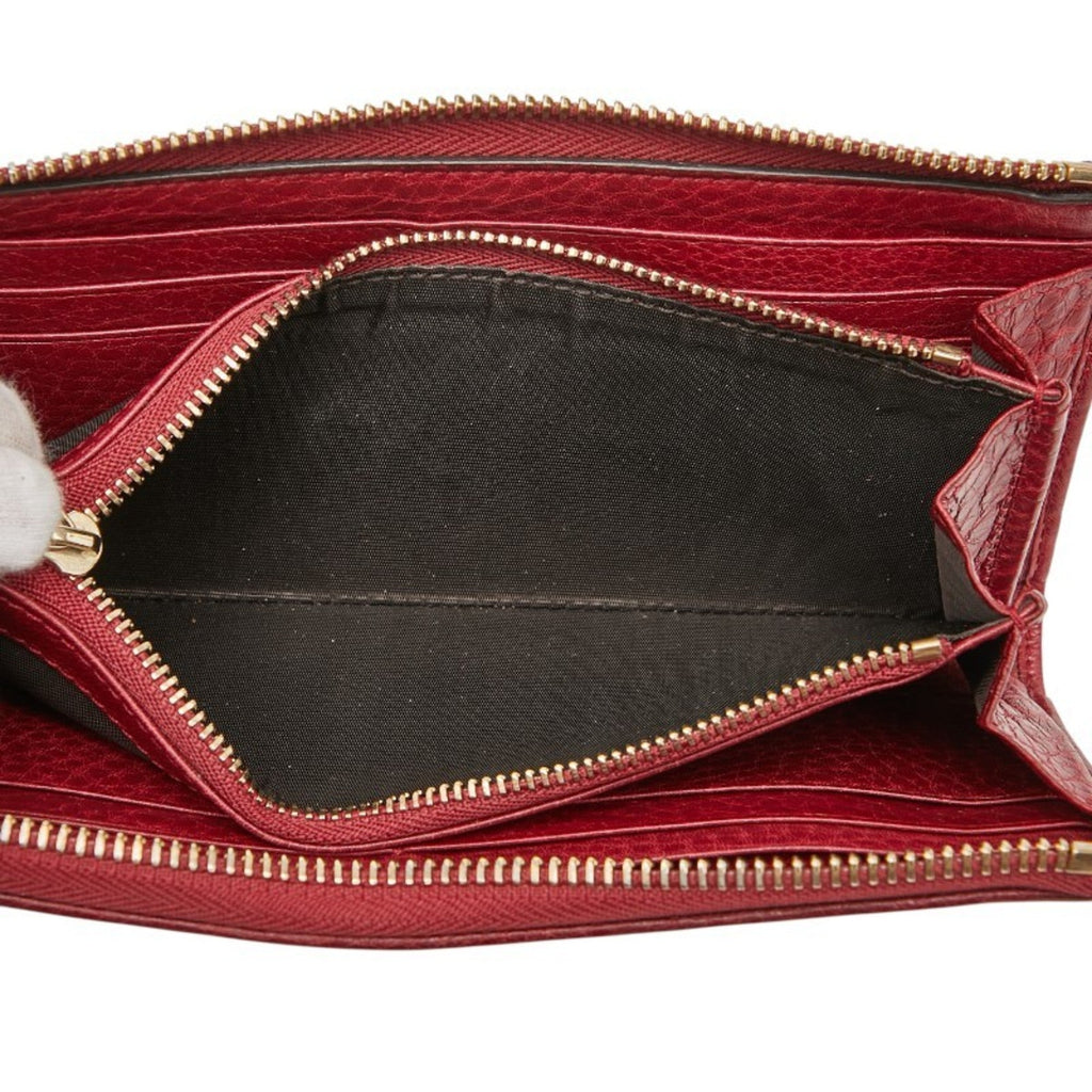 Gucci Brown Red Color Canvas Leather Long Wallet (Bi-Fold) (Pre-Owned)